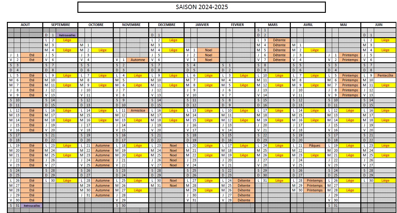 calendrier 2024-2025